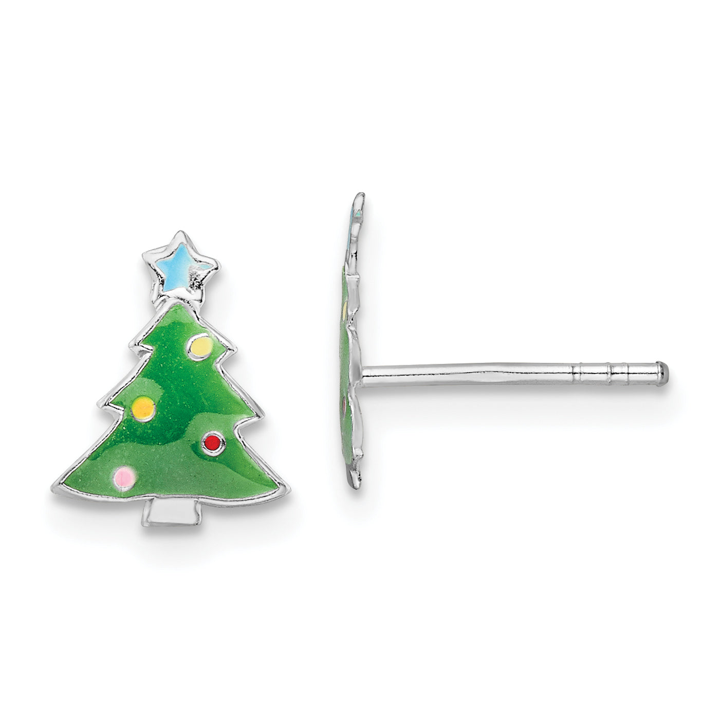 Sterling Silver Rhodium-plated Polished Multi-color Enameled Christmas Tree Children's Post Earrings Main image