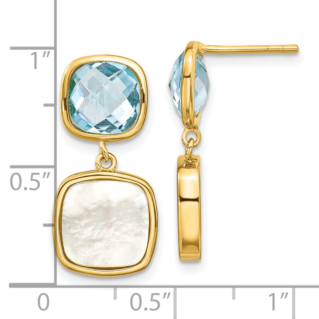 Sterling Silver Gold-plated 3.46BT Blue Topaz & MOP Post Dangle Earrings Secondary image