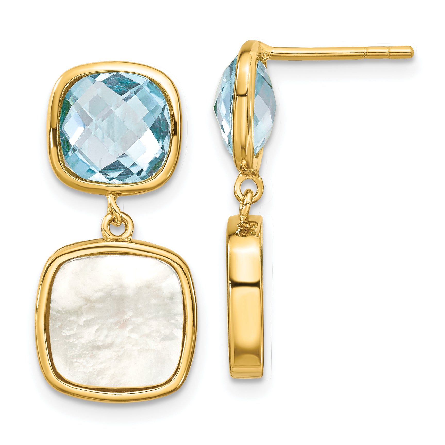 Sterling Silver Gold-plated 3.46BT Blue Topaz & MOP Post Dangle Earrings Main image