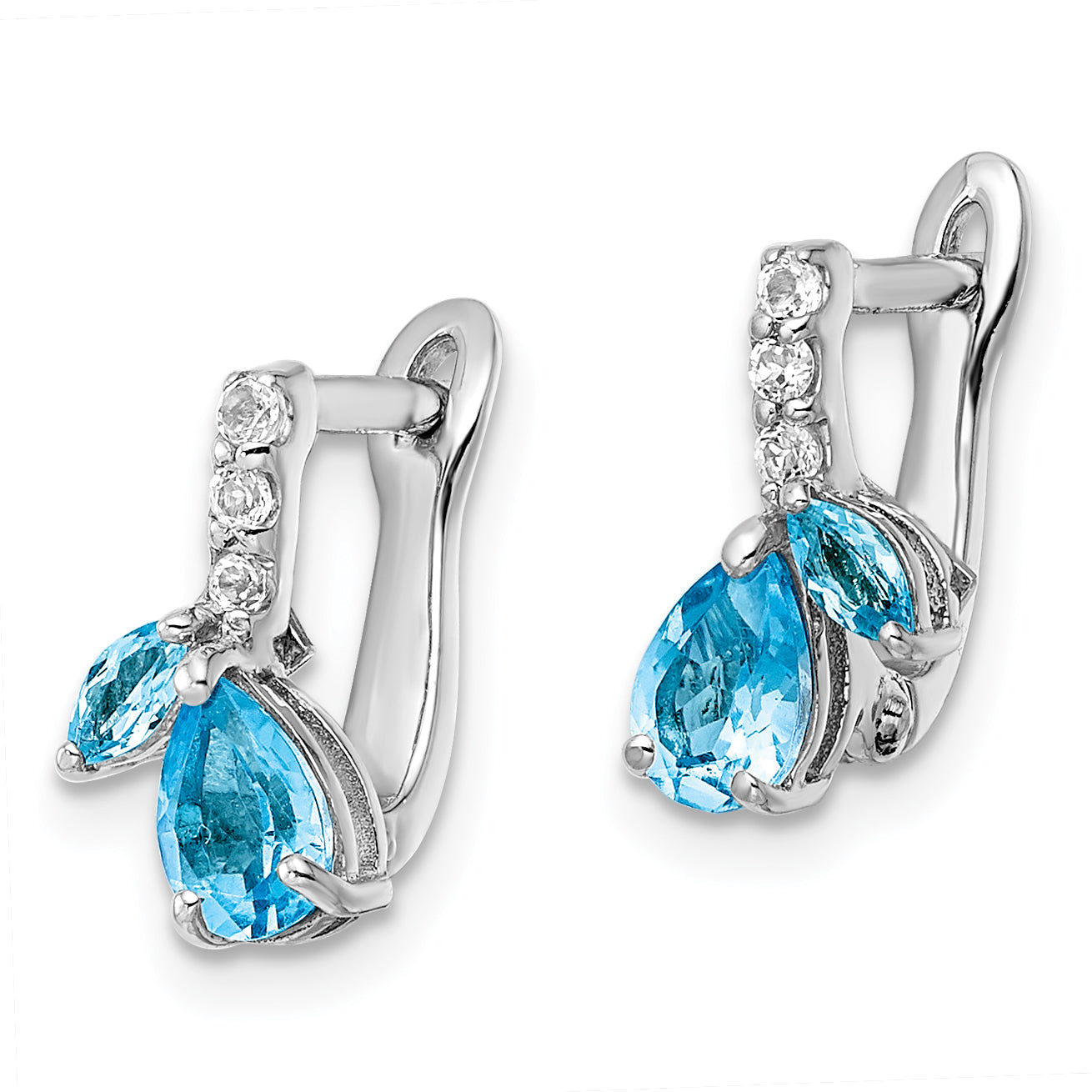 Sterling Silver Rhodium-plated Swiss BT/White Topaz Hinged Earrings Secondary image
