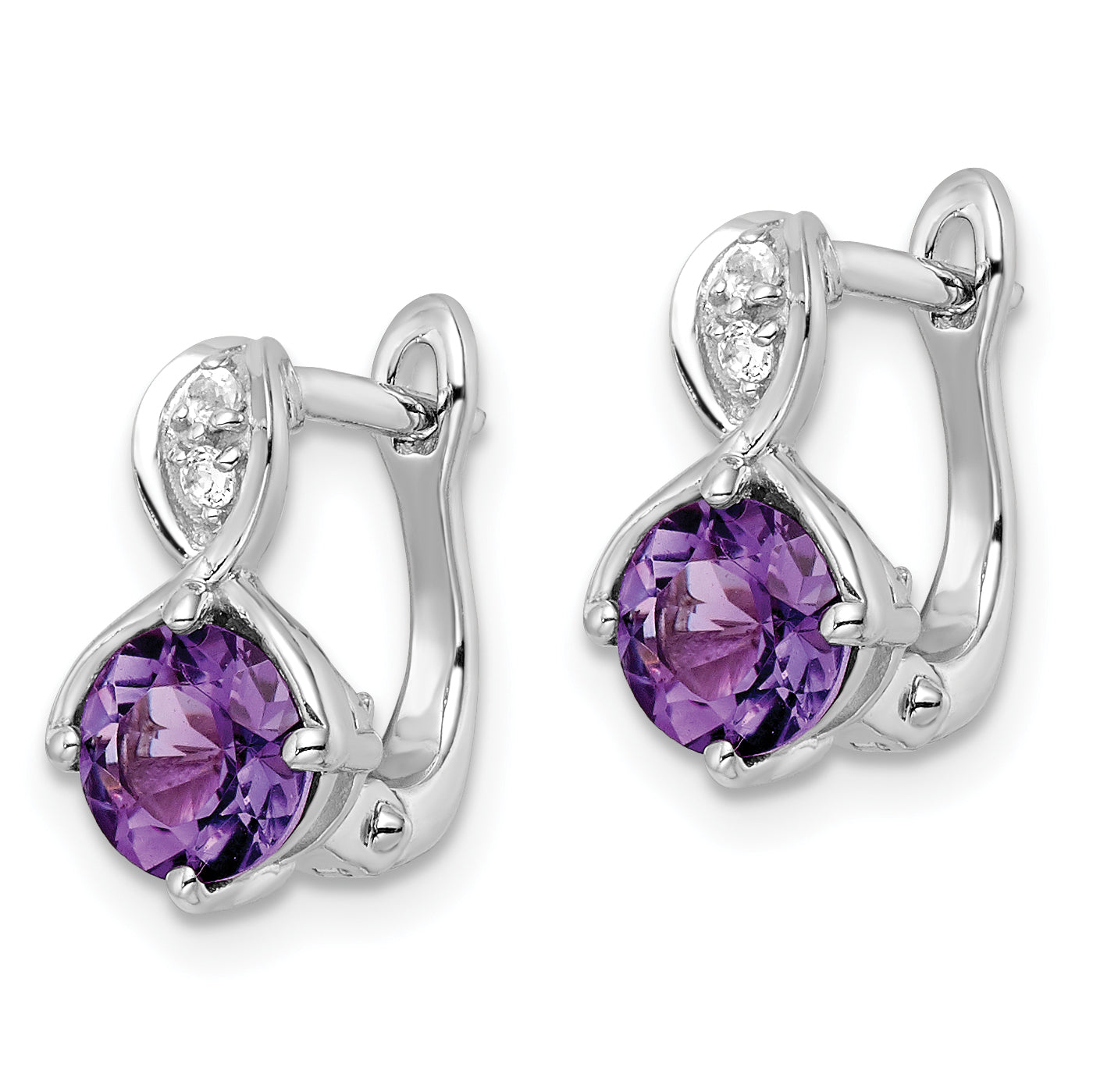 SS Rhod-plated 1.48tw Amethyst/White Topaz Hinged Earrings Secondary image