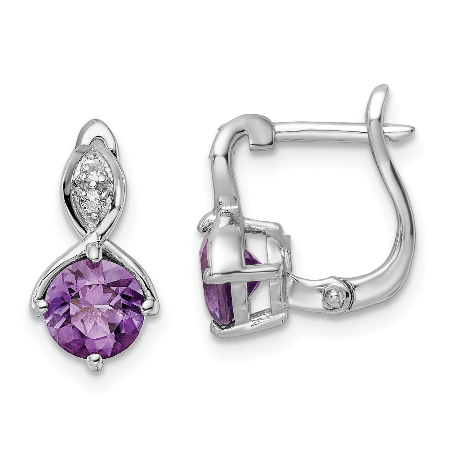 SS Rhod-plated 1.48tw Amethyst/White Topaz Hinged Earrings Main image