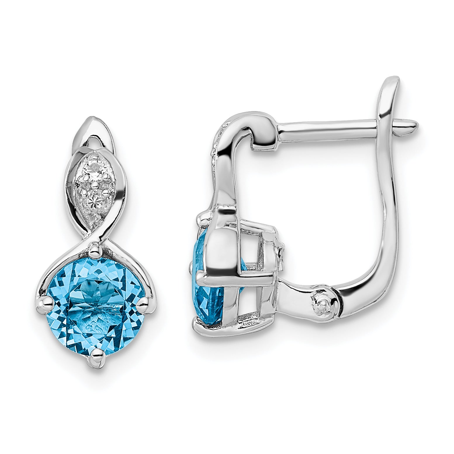 Sterling Silver Rhodium-plated Swiss BT/White Topaz Hinged Earrings Main image