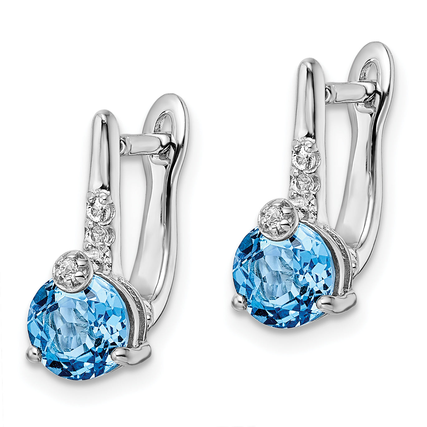 Sterling Silver Rhodium-plated Swiss BT/White Topaz Circle Hinged Earrings Secondary image