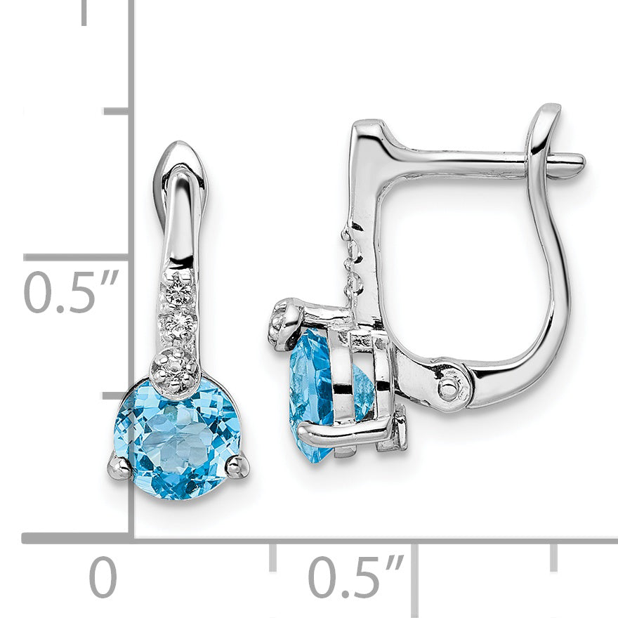 Sterling Silver Rhodium-plated Swiss BT/White Topaz Circle Hinged Earrings