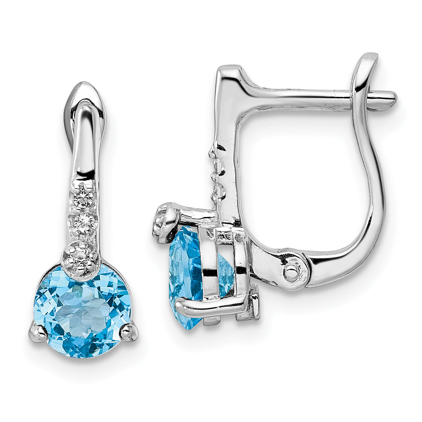 Sterling Silver Rhodium-plated Swiss BT/White Topaz Circle Hinged Earrings Main image
