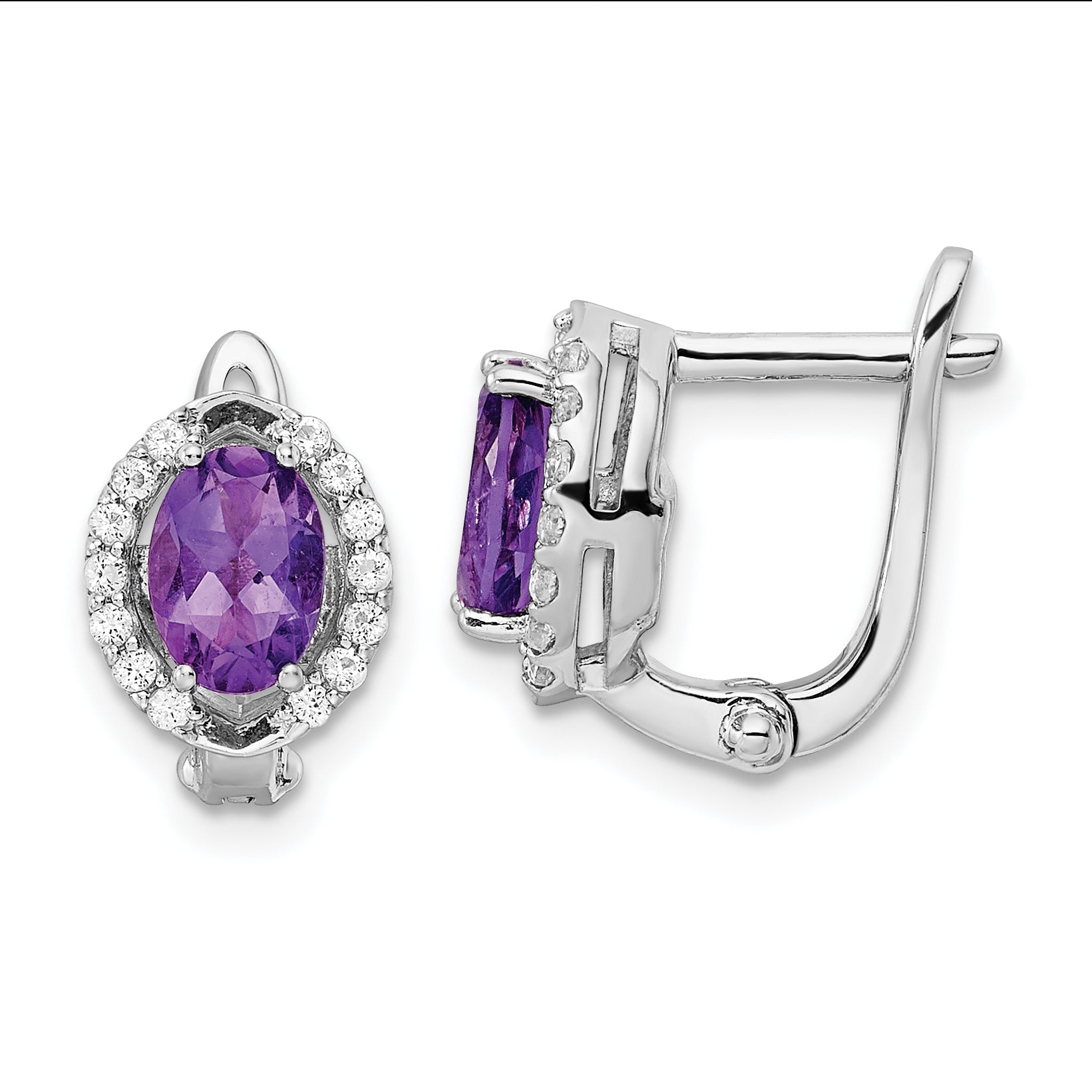 SS Rhod-plated 2.02Amethyst/WhiteTopaz Oval Hinged Earrings Main image