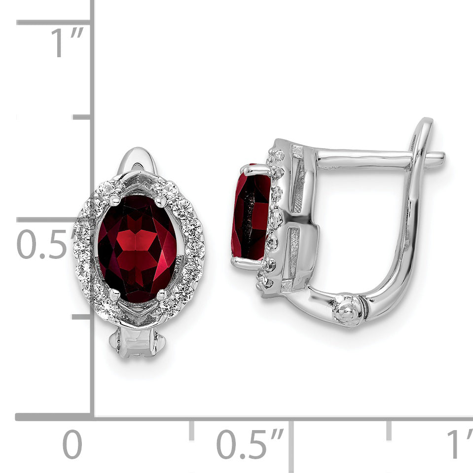 SS RH-plated 2.32t.w. Garnet/White Topaz Oval Hinged Earrings