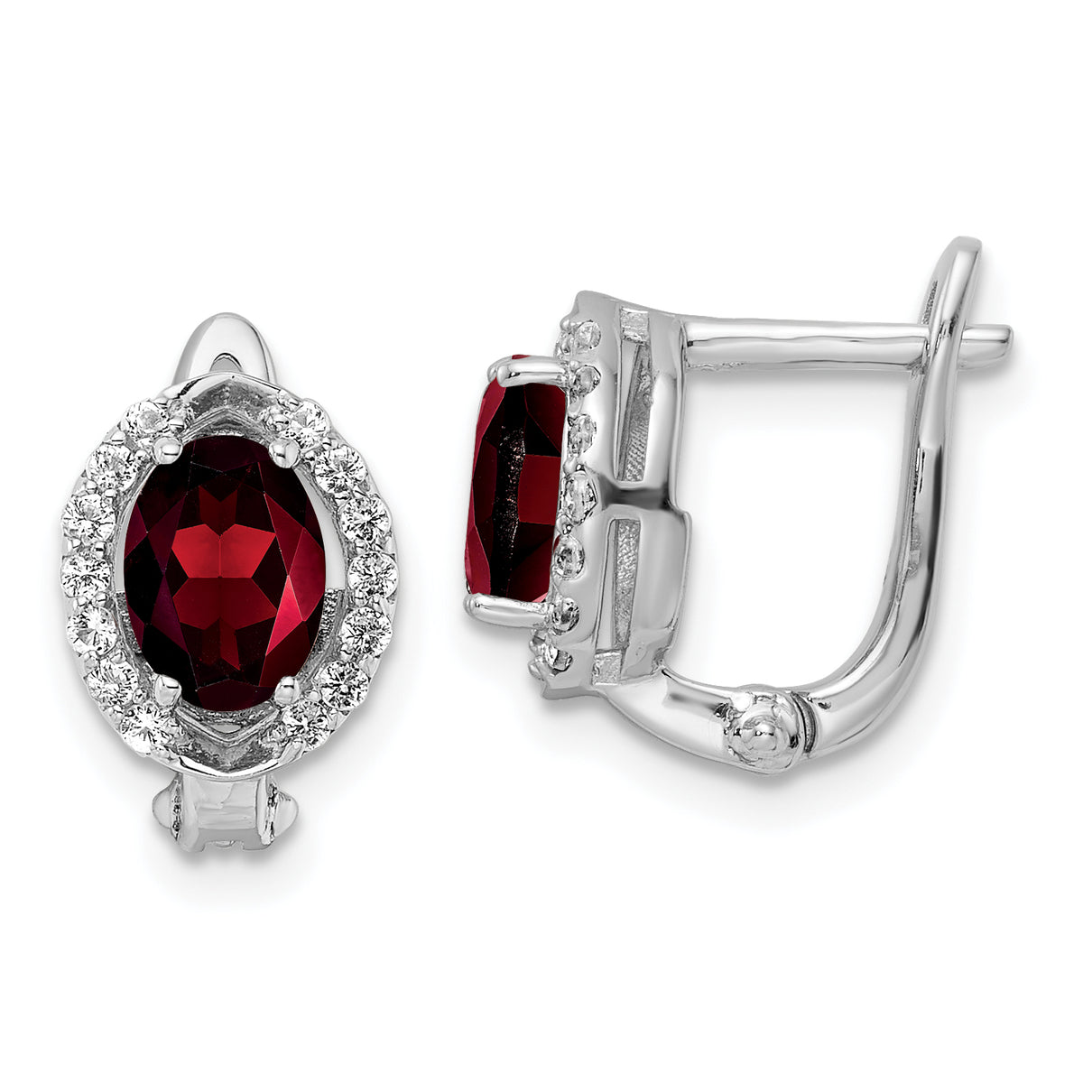 SS RH-plated 2.32t.w. Garnet/White Topaz Oval Hinged Earrings