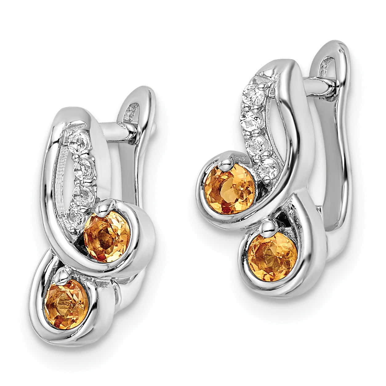 SS Rhod-plate .52t.w. Citrine/White Topaz Swirl Hinged Earring Secondary image