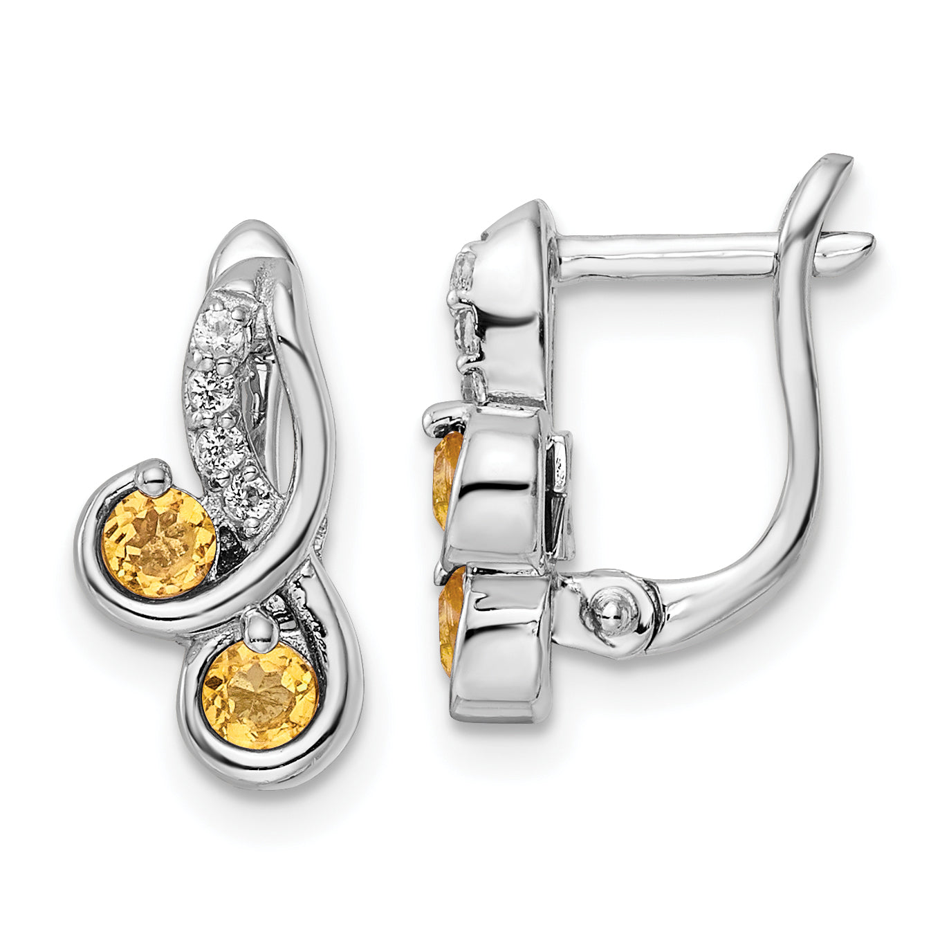 SS Rhod-plate .52t.w. Citrine/White Topaz Swirl Hinged Earring Main image