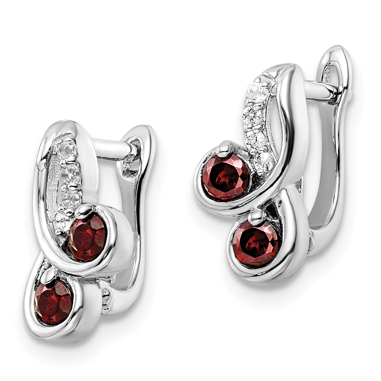 SS Rhod-plate .68t.w. Garnet/White Topaz Swirl Hinged Earring Secondary image