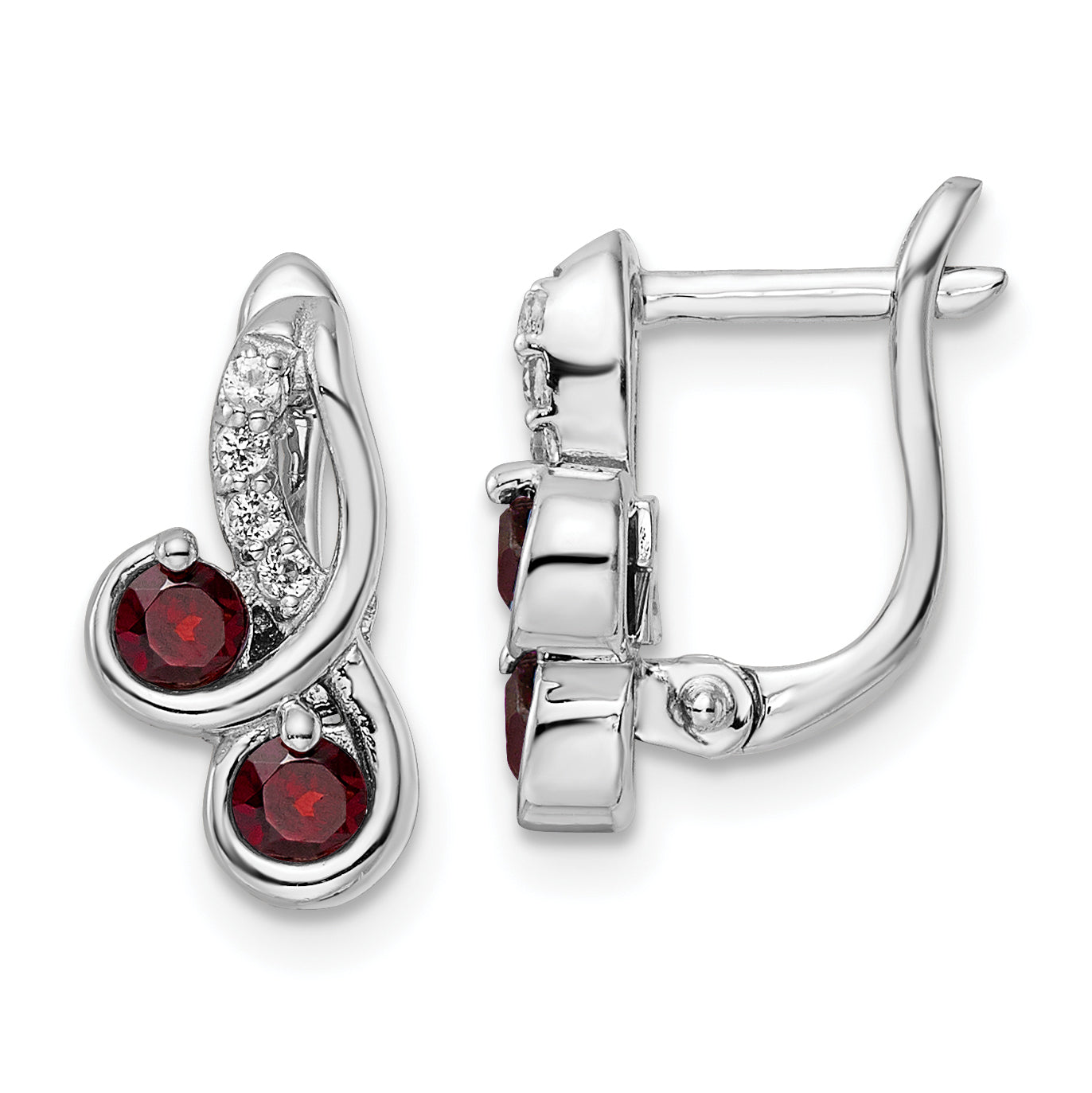 SS Rhod-plate .68t.w. Garnet/White Topaz Swirl Hinged Earring Main image