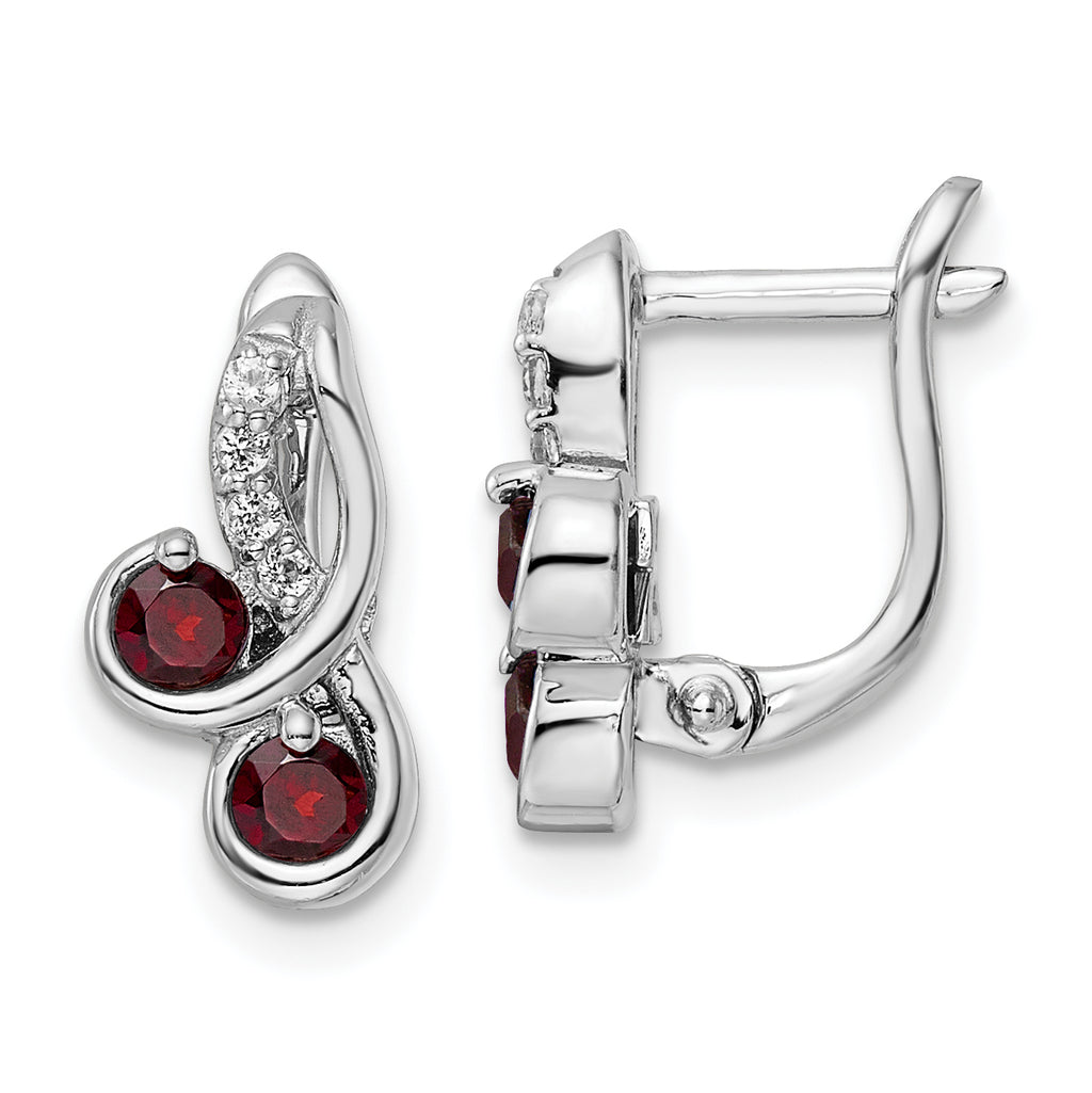 SS Rhod-plate .68t.w. Garnet/White Topaz Swirl Hinged Earring