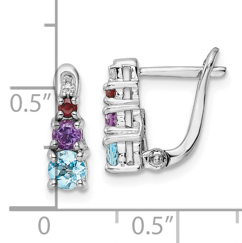 Sterling Silver RH-plated .93t.w. LSBT/AM/GA/WT Hinged Earrings
