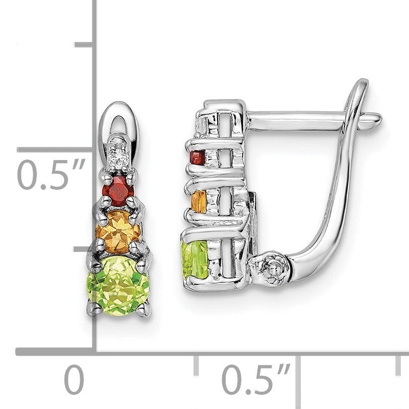 Sterling Silver RH-plated .85t.w. PE/CI/GA/WT Hinged Earrings