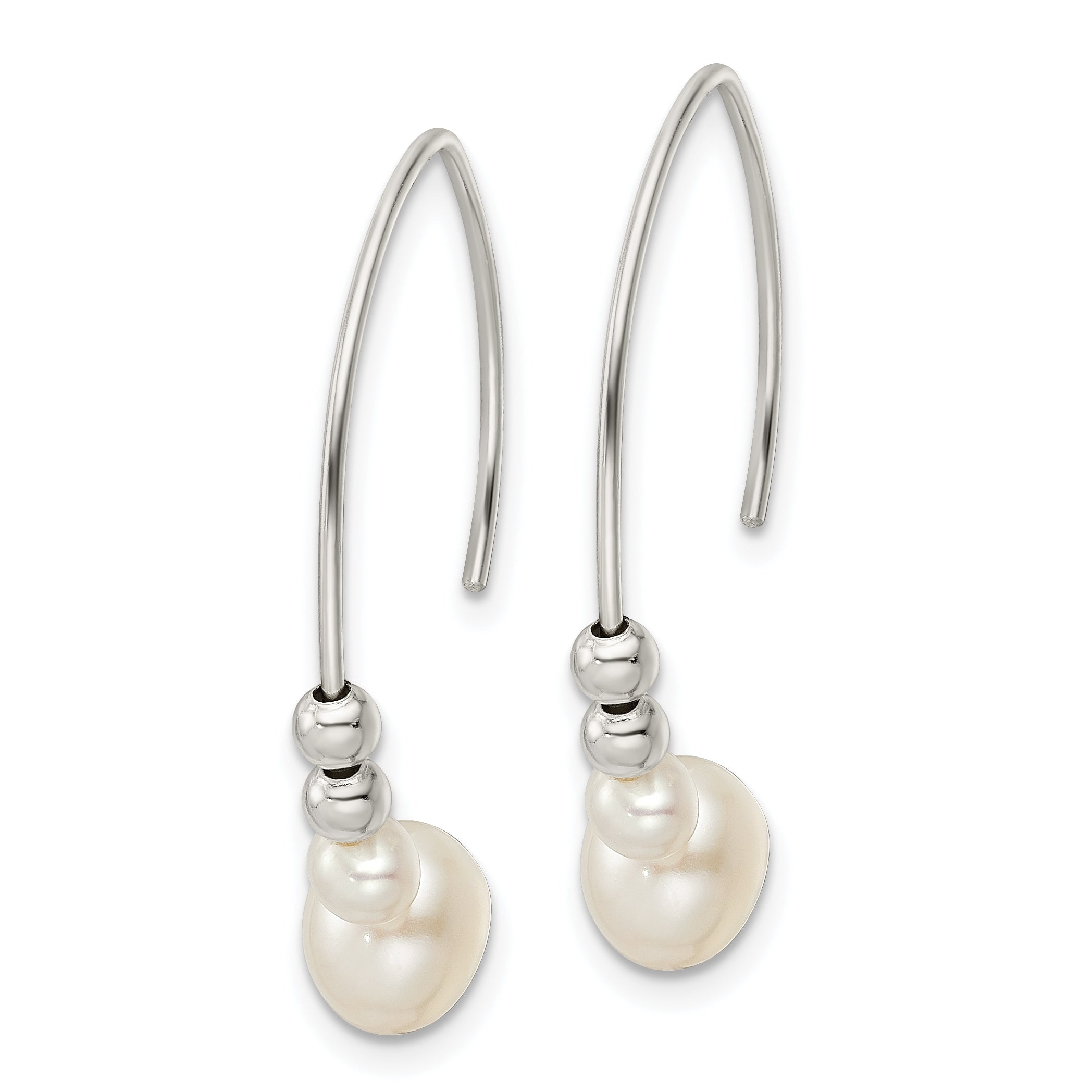 Sterling Silver Rhodium-plated Polished Glass Pearl Dangle Earrings Secondary image