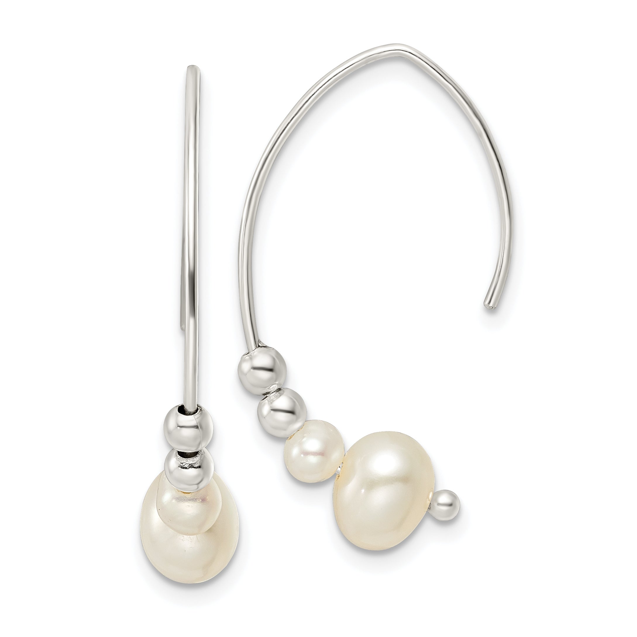 Sterling Silver Rhodium-plated Polished Glass Pearl Dangle Earrings Main image