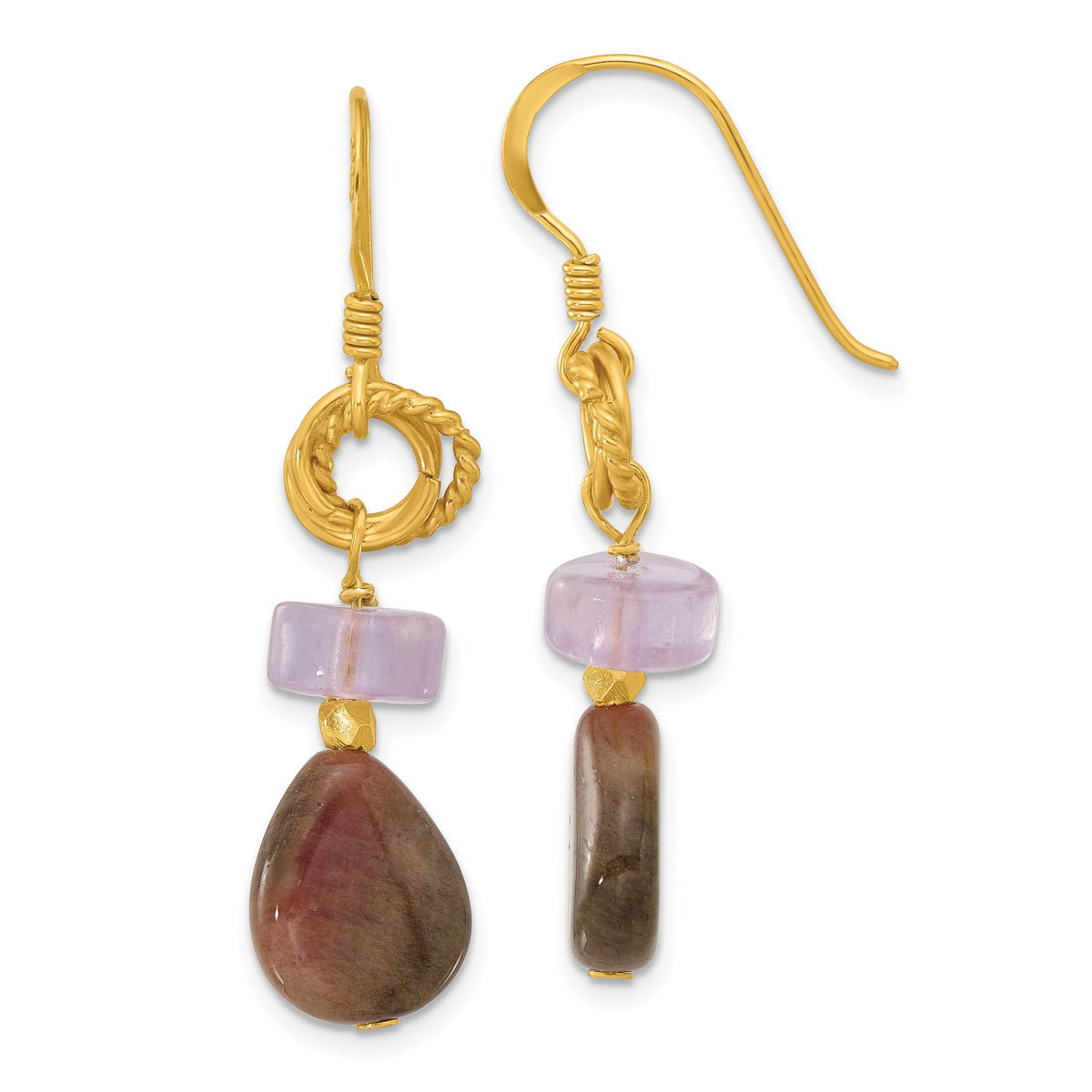 Amethyst & Tourmaline Dangle Earrings in Gold-Plated Sterling Silver - Sophia Jewelers Main image