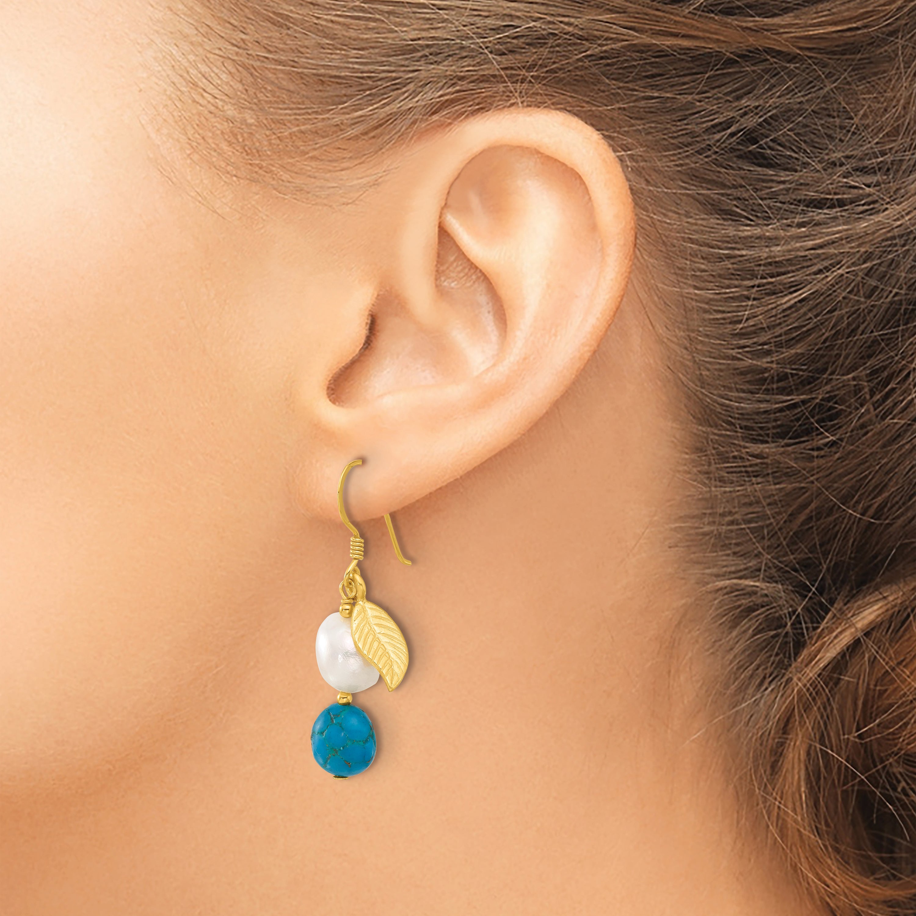 Sterling Silver Gold-plated FWC Pearl/Recon Blue Zircon Earrings