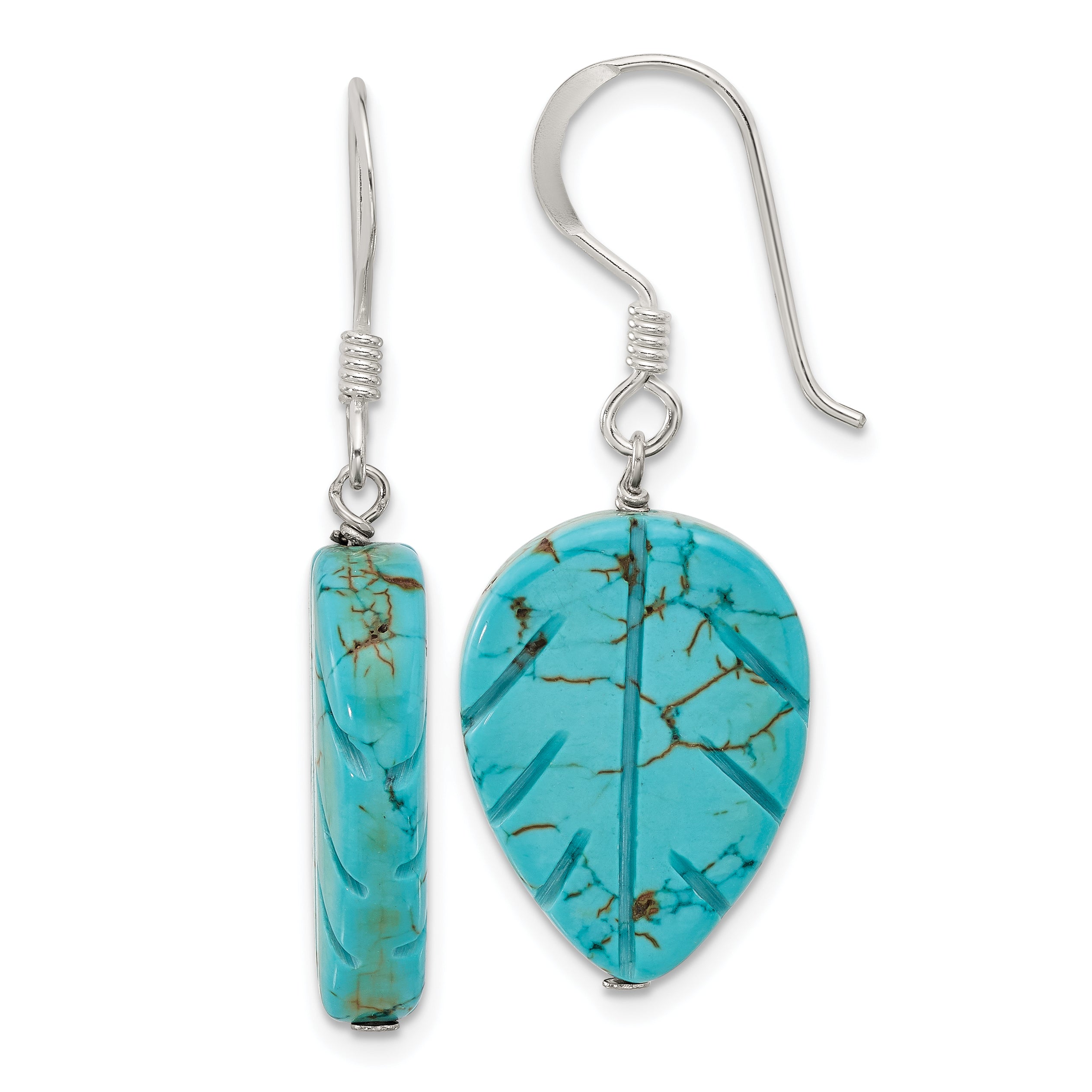 Sterling Silver Recon. Magnesite Leaf Shepherd Hook Earrings Main image