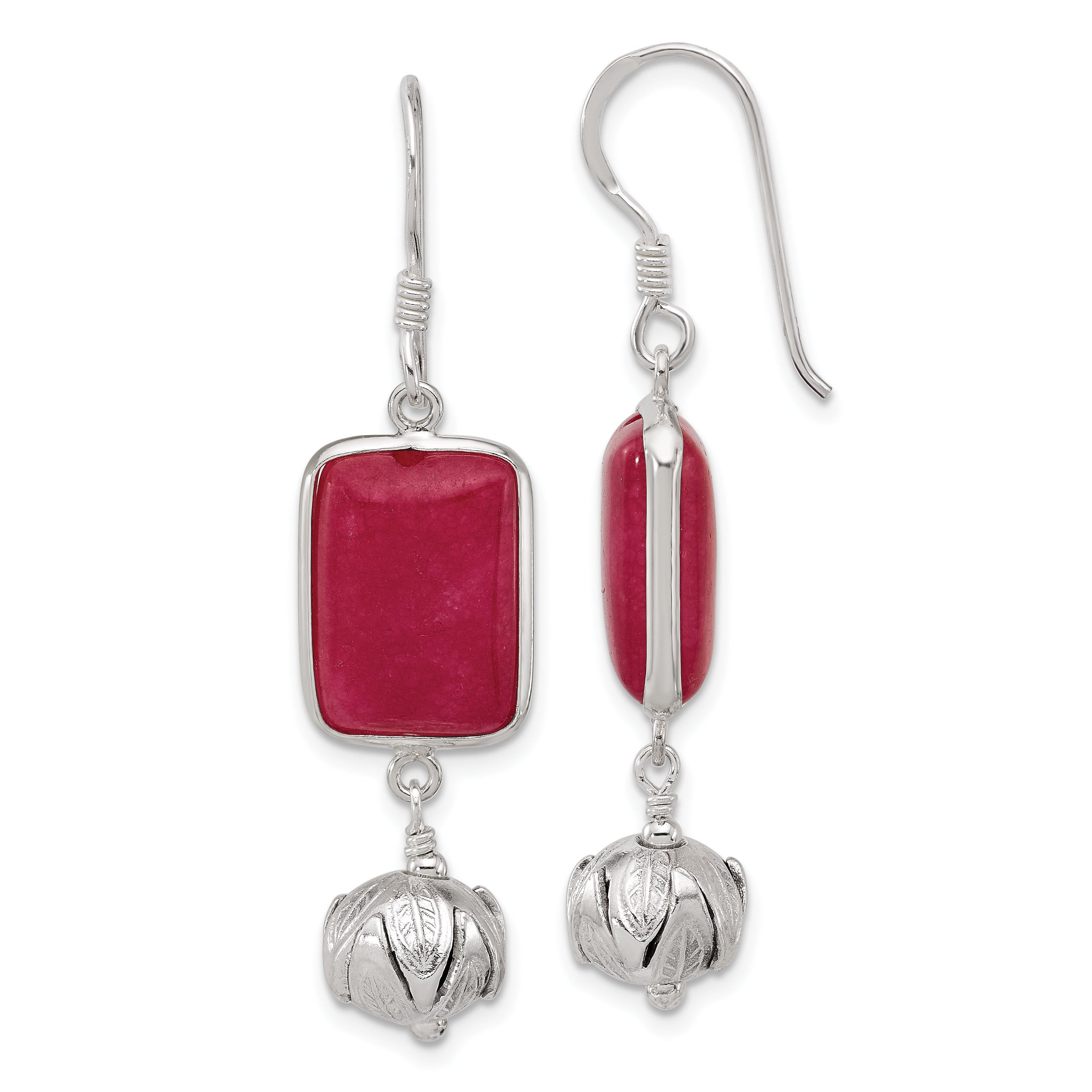 Sterling Silver Red Jade Dangle Shepherd Hook Earrings Main image