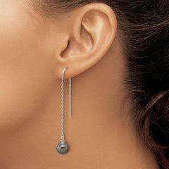 Sterling Silver Rhodium-plated 9-10mm Black Teardrop Tahitian Saltwater Cultured Pearl Threader Earrings