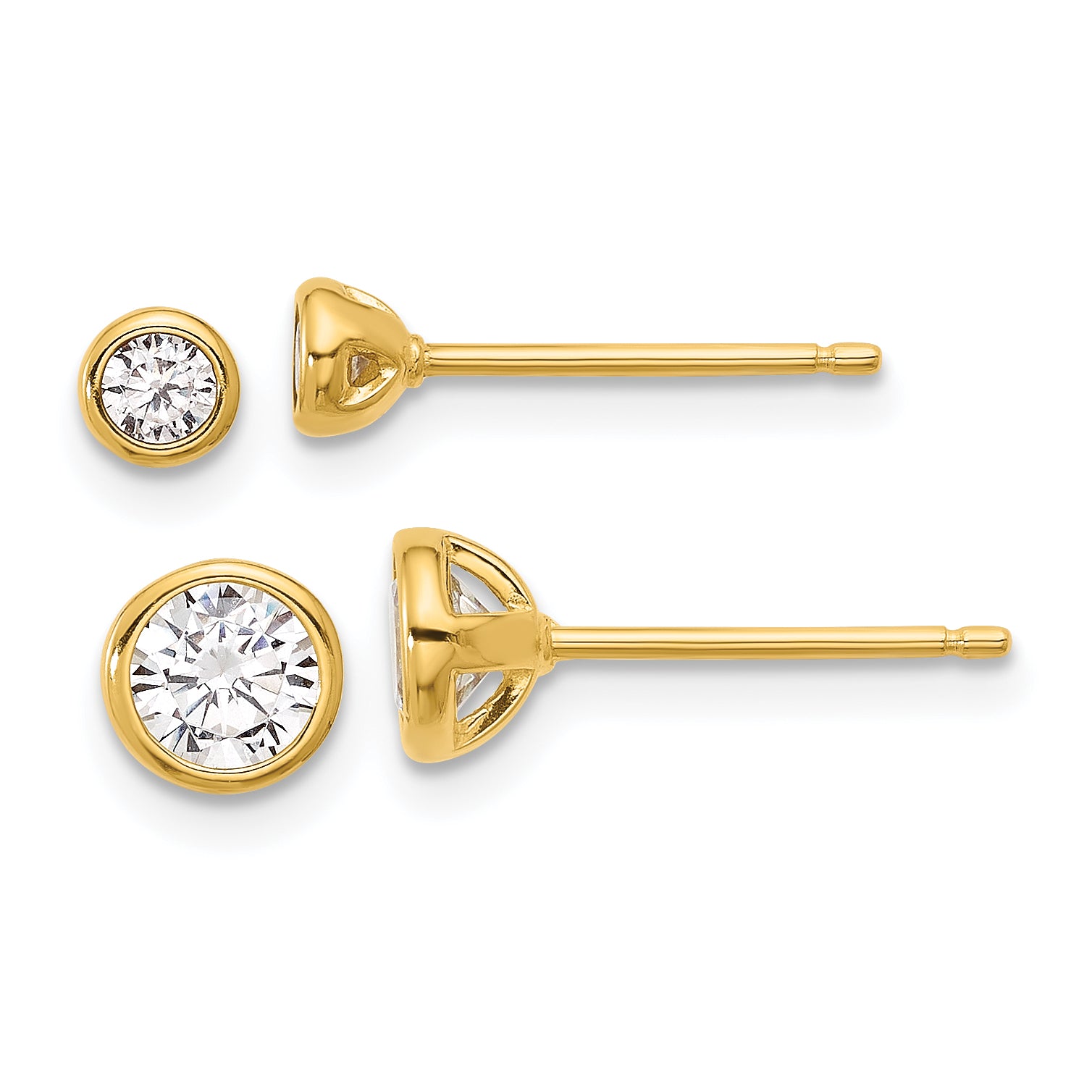 Sterling Silver Gold-tone 3mm and 5mm CZ Bezel Post Earrings Set Main image