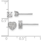 Sterling Silver RH-plated Pav‚ CZ Heart/4mm CZ Stud Post Earrings Set