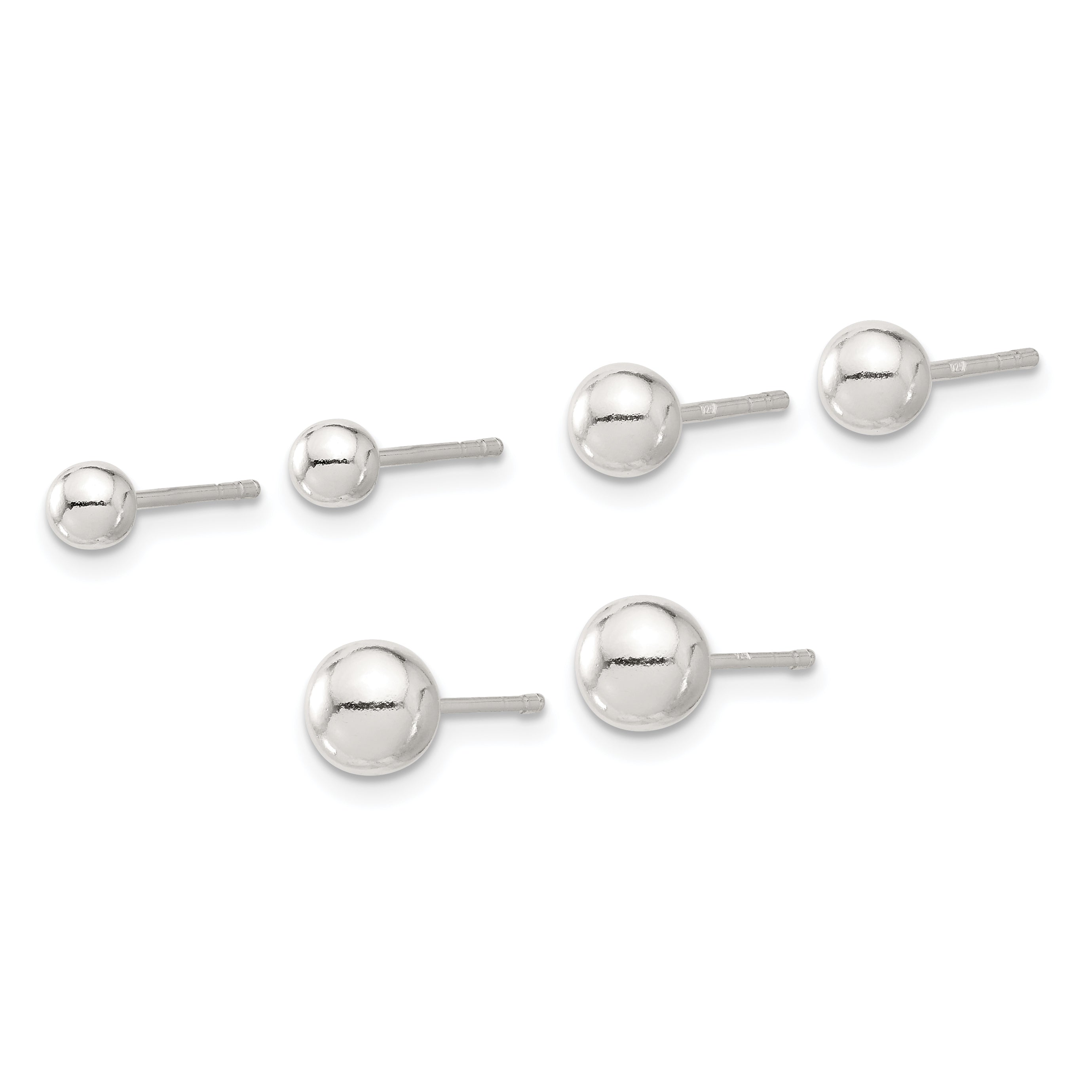 Sterling Silver E-coated 4mm 5mm and 6mm Ball Post Earring Set Secondary image