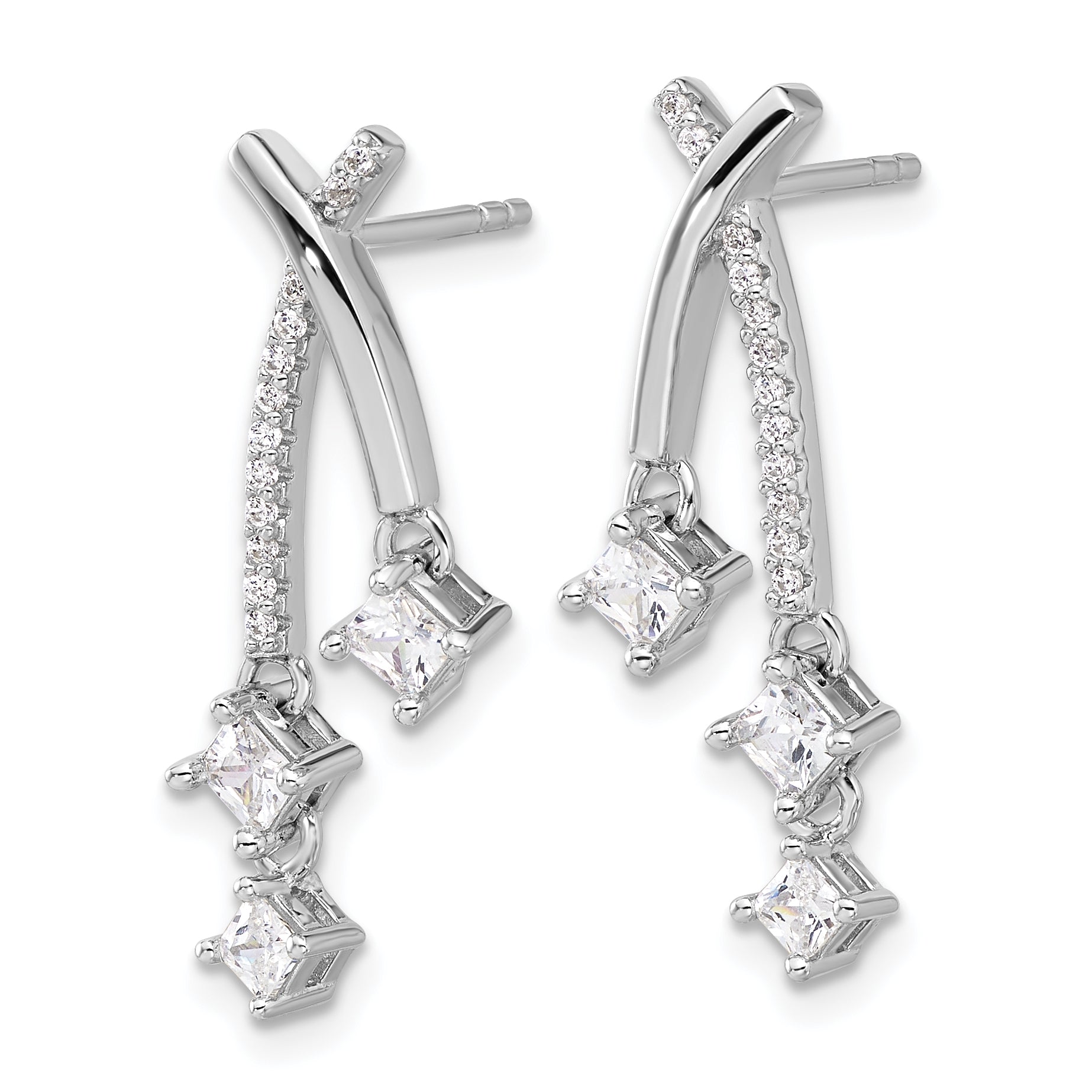 Pure Fire Sterling Silver Rhod-plated Fancy CZ Dangle Post Earrings Secondary image