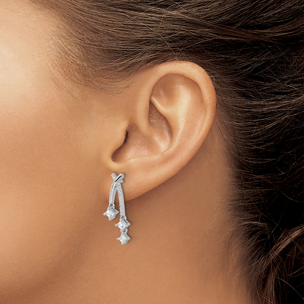 Pure Fire Sterling Silver Rhod-plated Fancy CZ Dangle Post Earrings