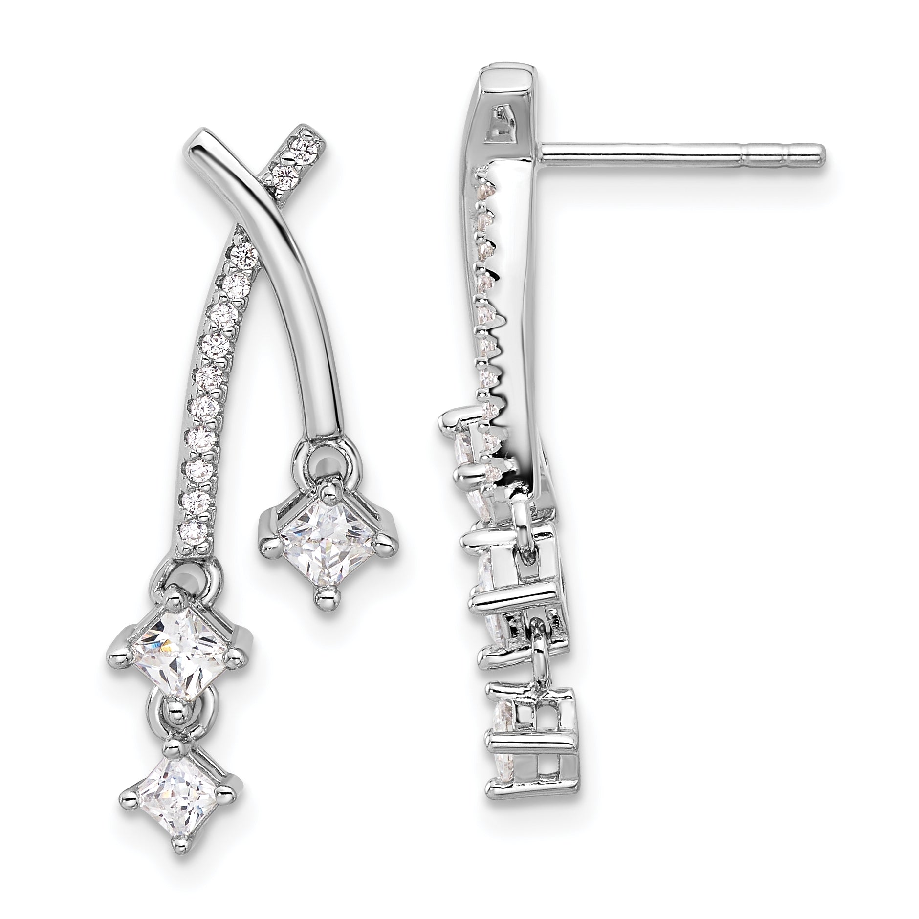 Pure Fire Sterling Silver Rhod-plated Fancy CZ Dangle Post Earrings Main image