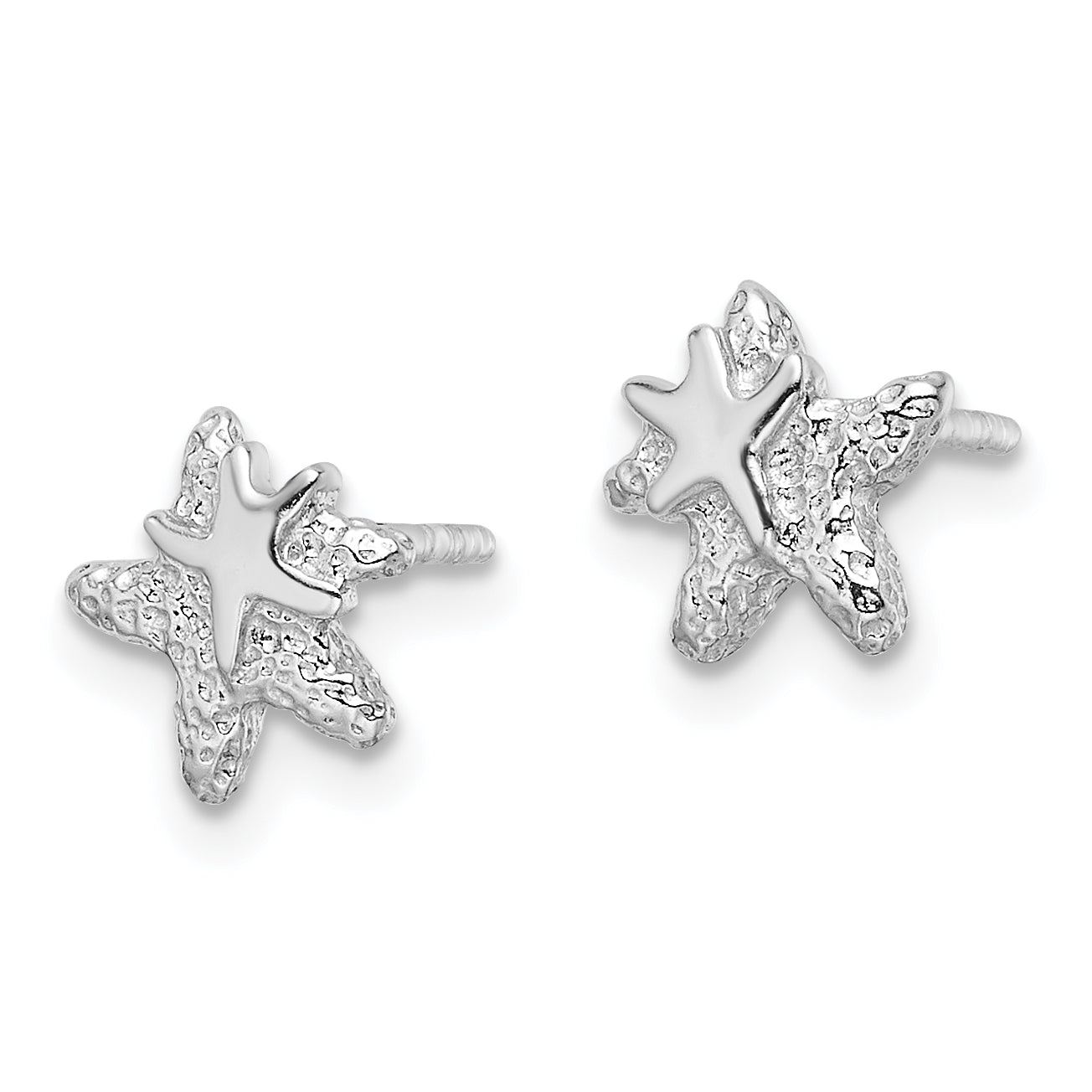 Sterling Silver RH-plated Polished and Textured Starfish Earrings Secondary image