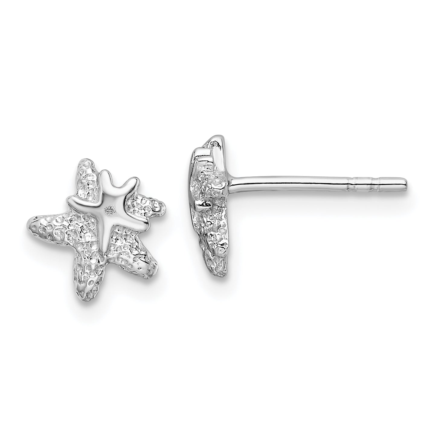 Sterling Silver RH-plated Polished and Textured Starfish Earrings Main image