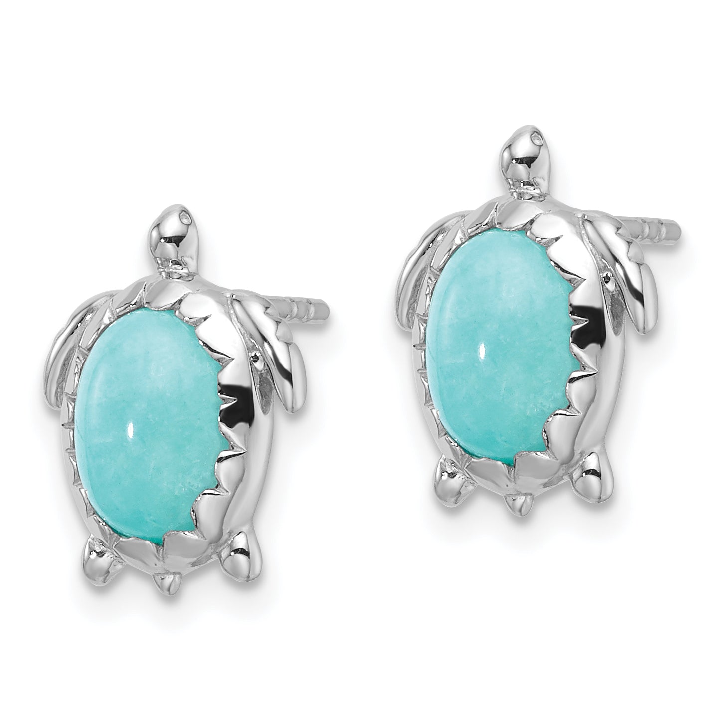Sterling Silver Rhodium-plated Amazonite Turtle Post Earrings Secondary image