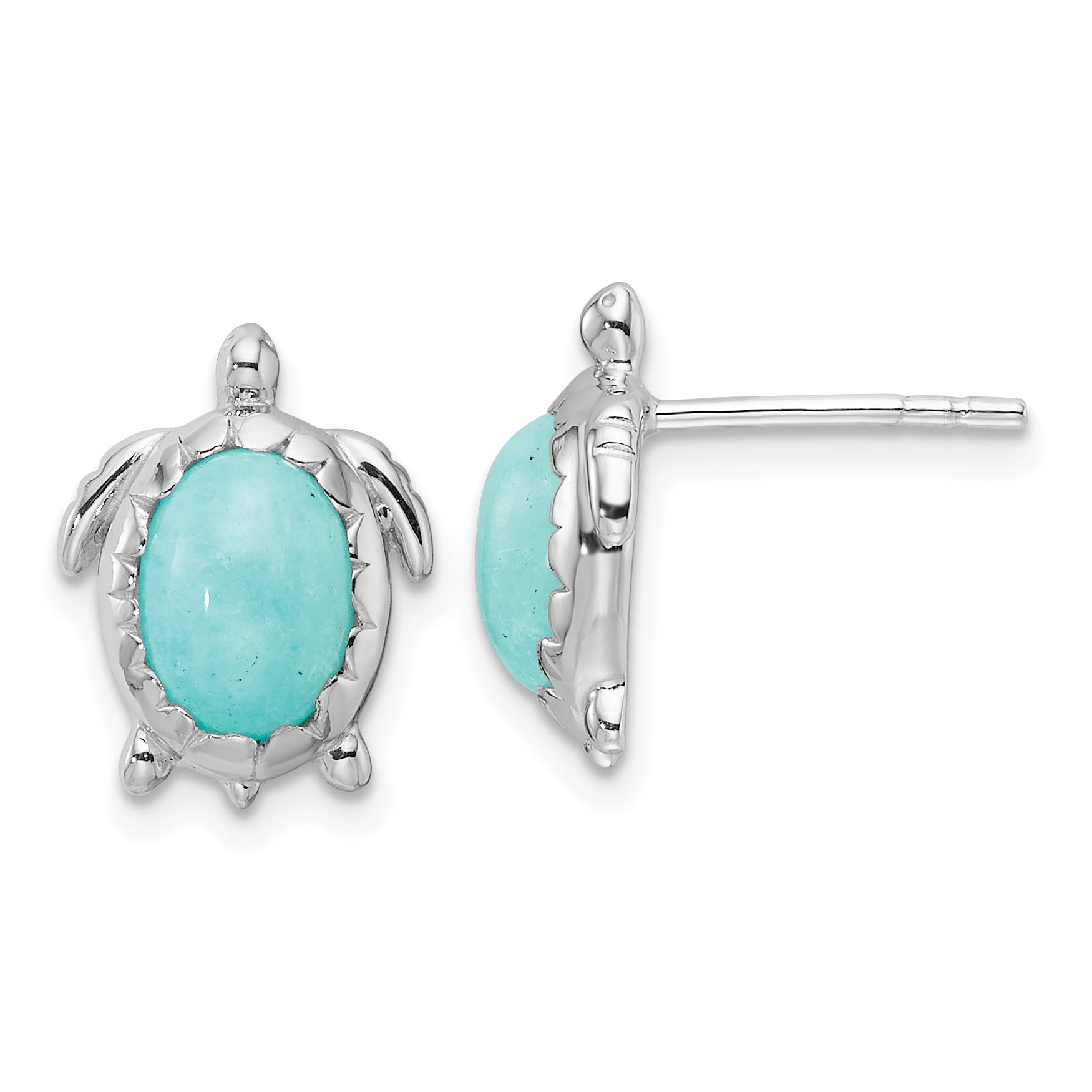 Sterling Silver Rhodium-plated Amazonite Turtle Post Earrings Main image