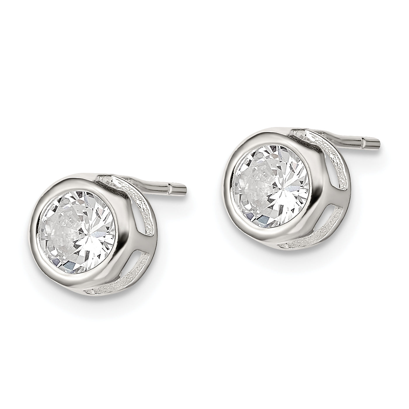 Sterling Silver Polished 7mm Round CZ Bezel Set Stud Earrings Secondary image