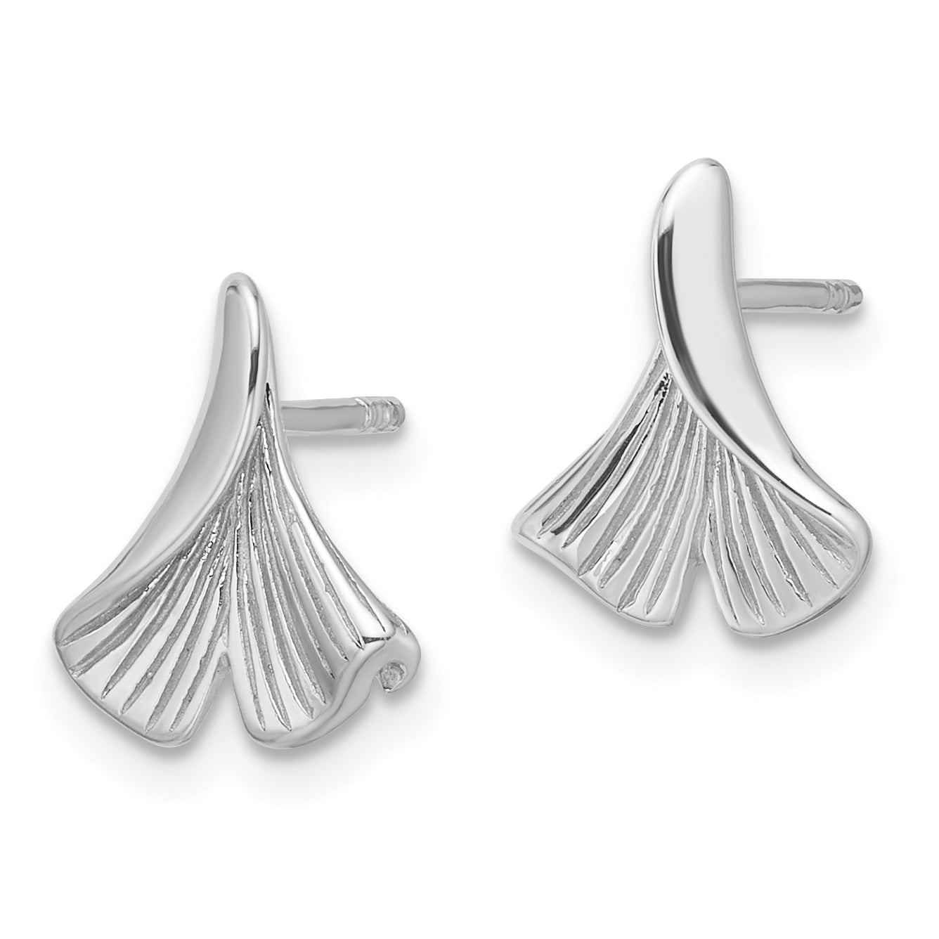Sterling Silver Rhodium-plated Floral Leaf Post Earrings Secondary image