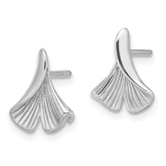 Sterling Silver Rhodium-plated Floral Leaf Post Earrings