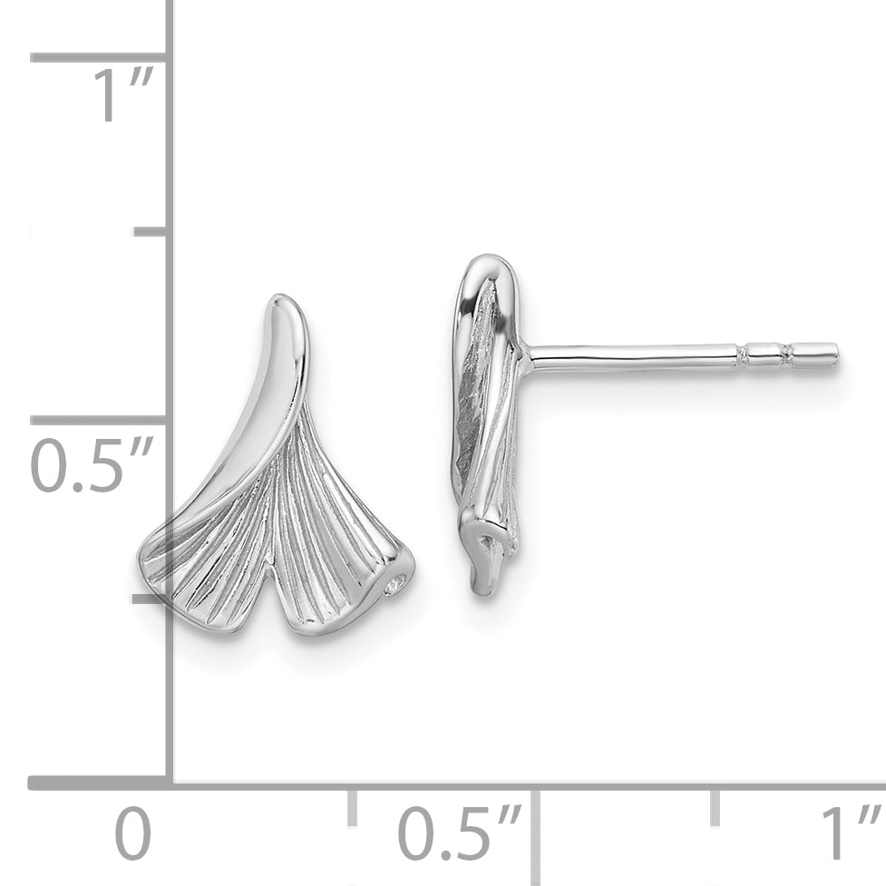 Sterling Silver Rhodium-plated Floral Leaf Post Earrings