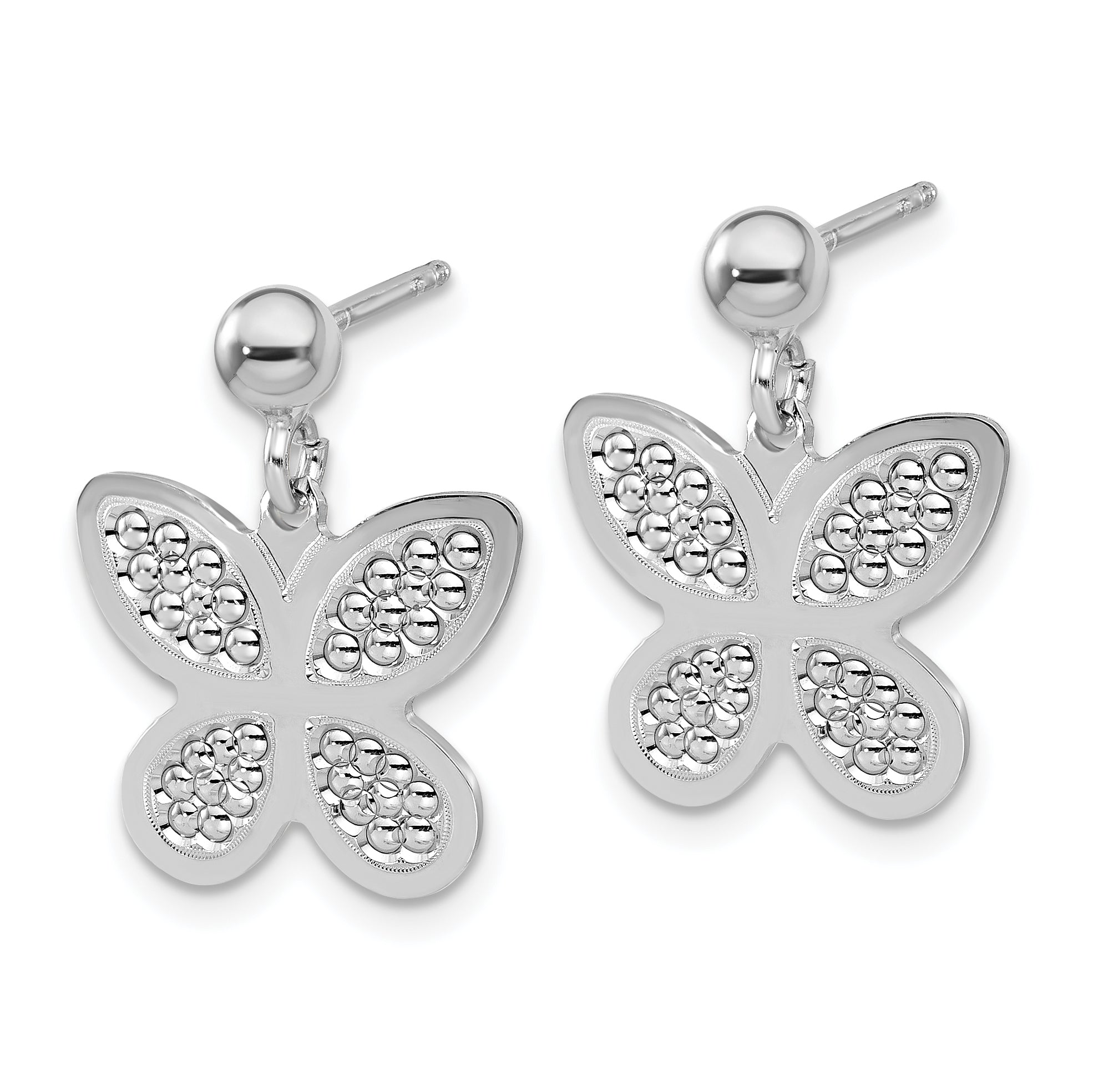 Sterling Silver Rhodium Plated Polished  Beaded Butterfly Earrings Secondary image