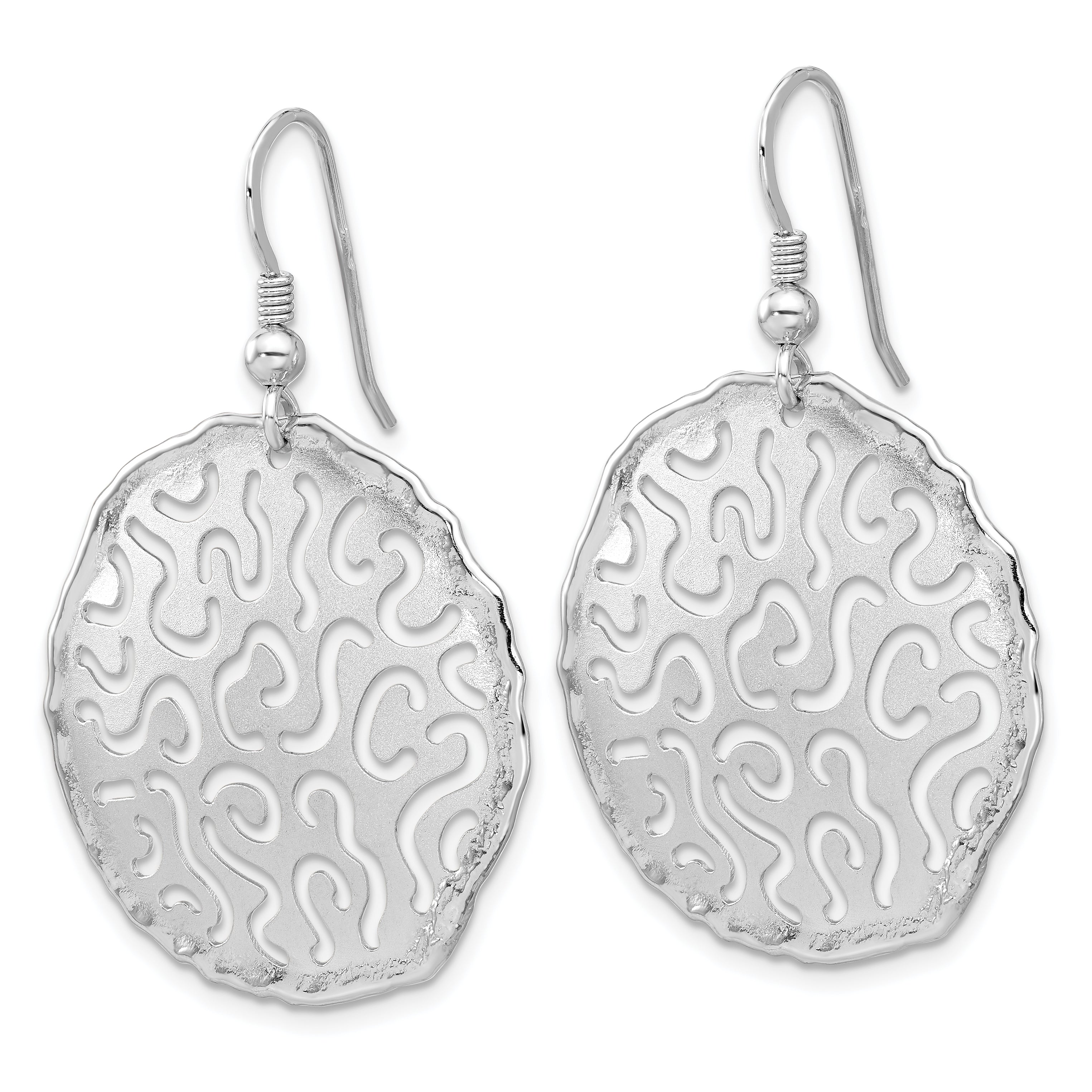 Sterling Silver Rhodium Plated Polished and Brushed Earrings