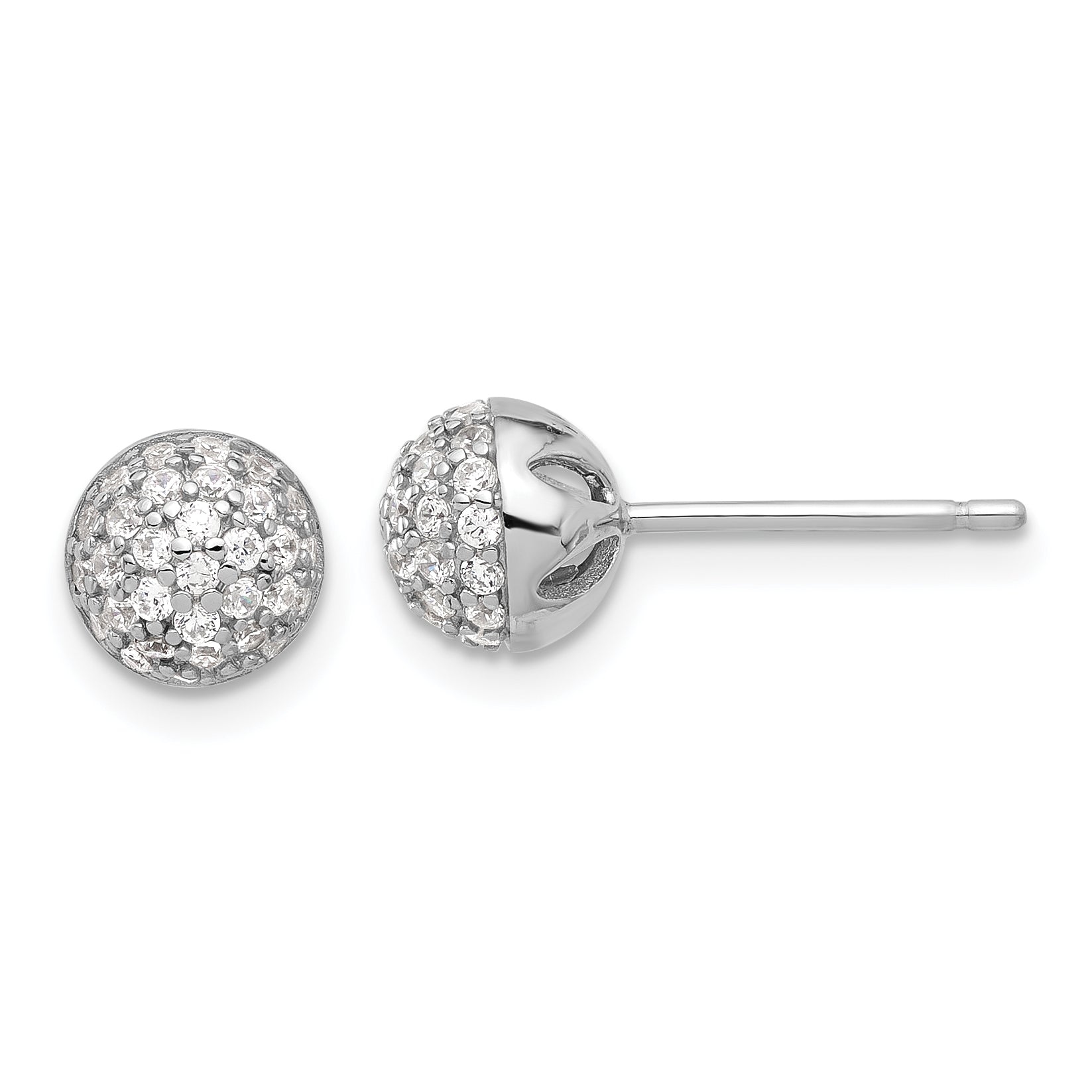 Sterling Silver Rhodium-plated Micro Pave CZ Ball Stud Earrings