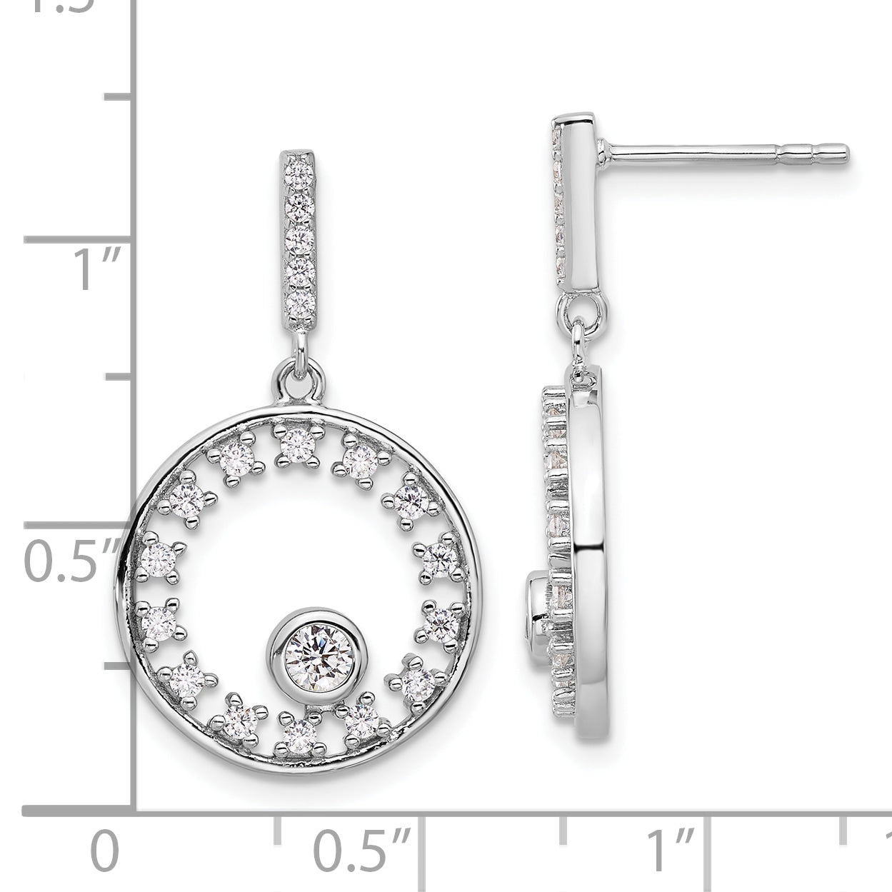 Pure Fire Sterling Silver Rhodium-plated Fancy Circle CZ Dangle Post Earrin