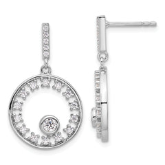 Pure Fire Sterling Silver Rhodium-plated Fancy Circle CZ Dangle Post Earrin