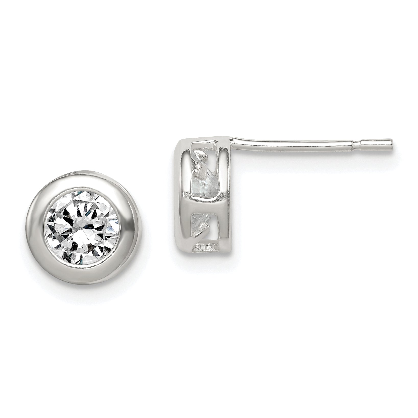 Sterling Silver Polished 7mm Round CZ Bezel Set Stud Earrings Main image