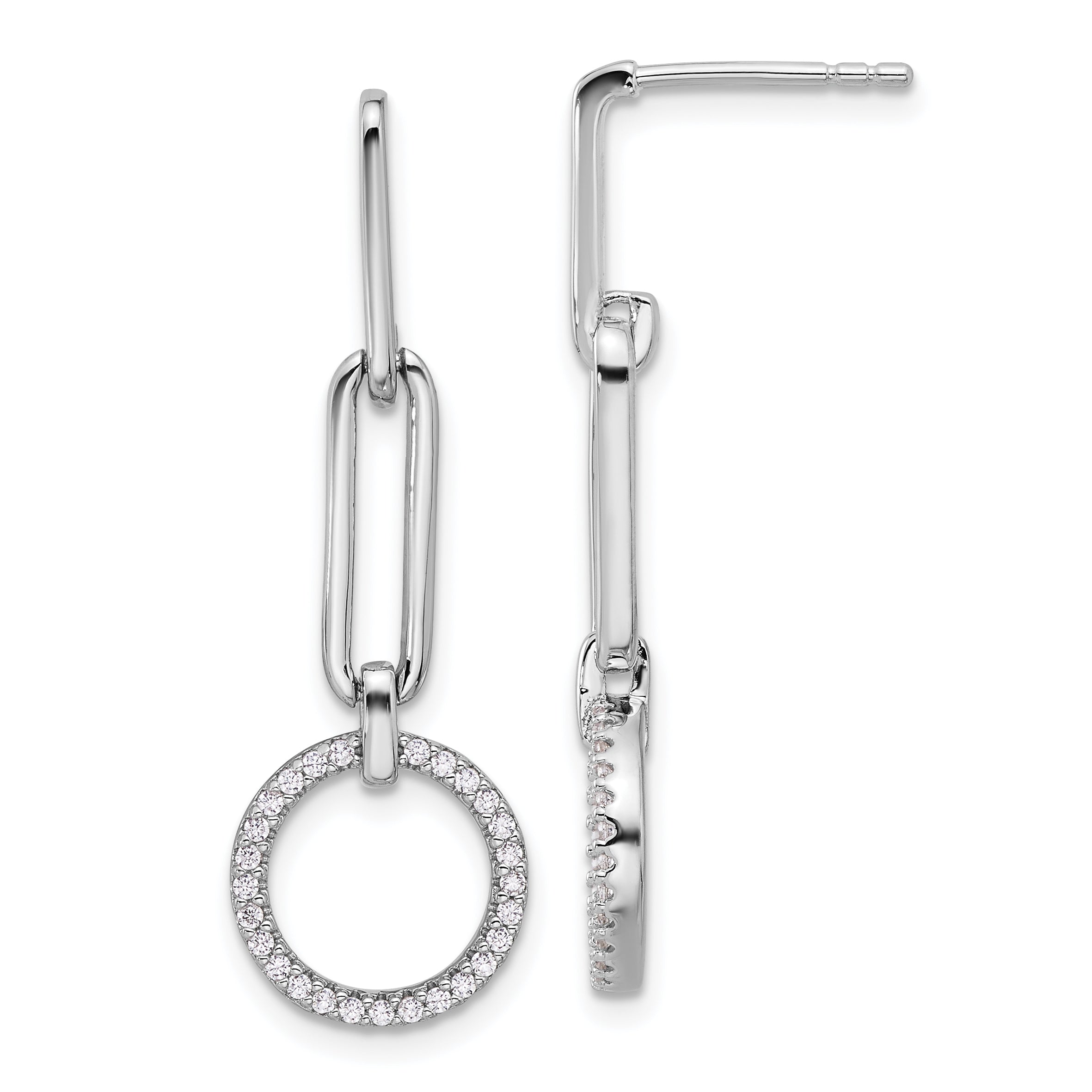 Pure Fire Sterling Silver Rhod-plated CZ Dangle Post Earrings