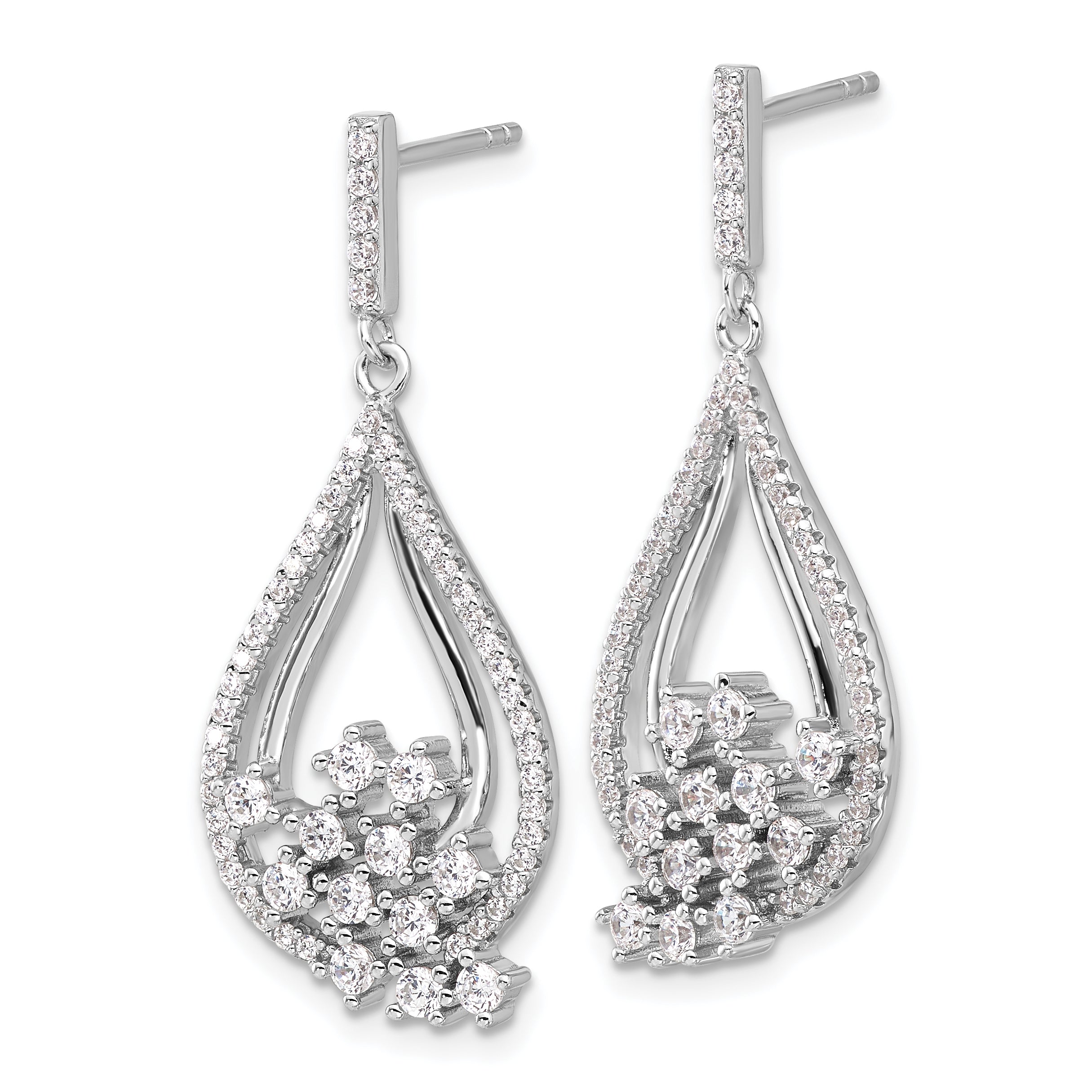Sterling Silver Rhodium-plated Fancy CZ Dangle Earrings Secondary image