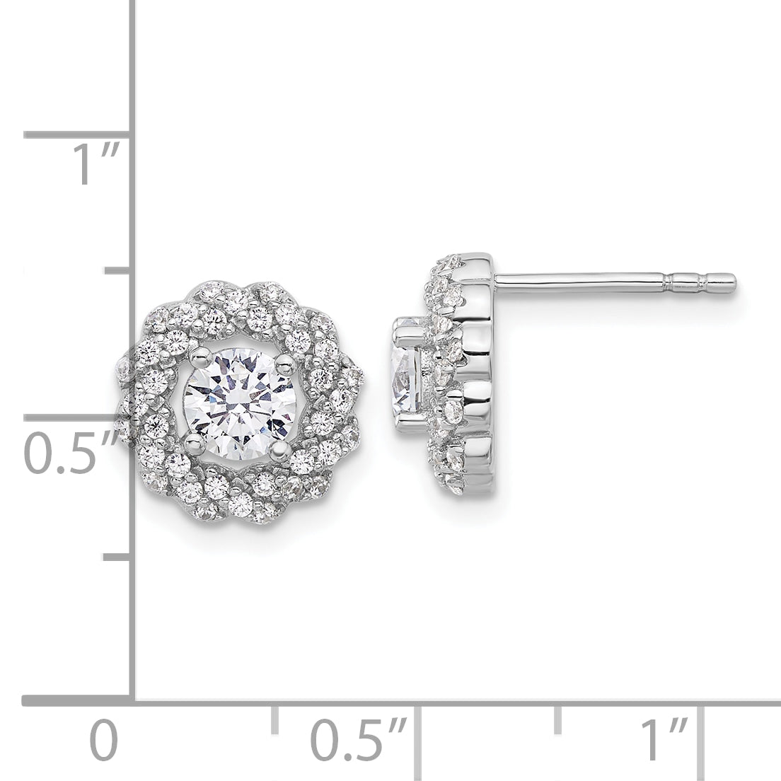 Pure Fire Sterling Silver Rhod-plated CZ Round Post Earrings